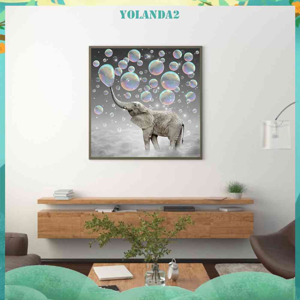 Bộ Tranh Đính Đá Tự Làm Toàn Diện Hình Voi Và Bong Bóng Cầu Vồng