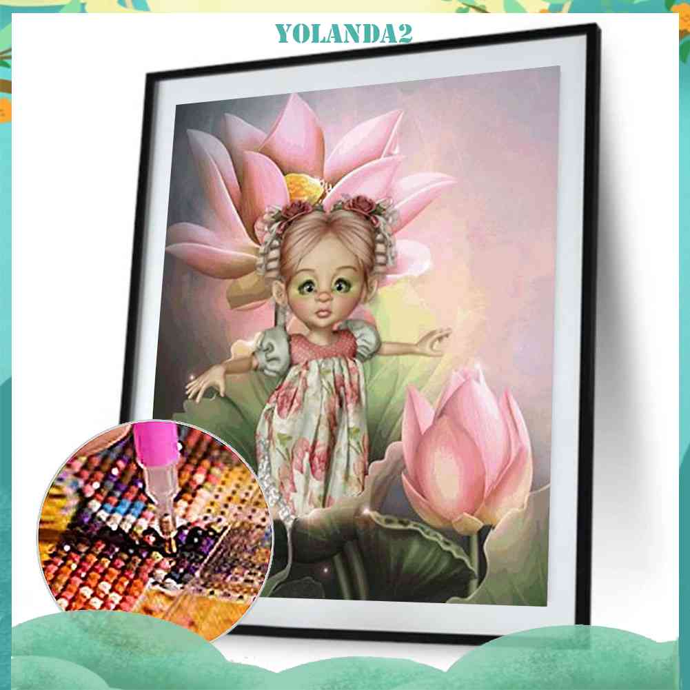Tranh Đính Đá 5D Tự Làm Họa Tiết Bé Gái Hoạt Hình