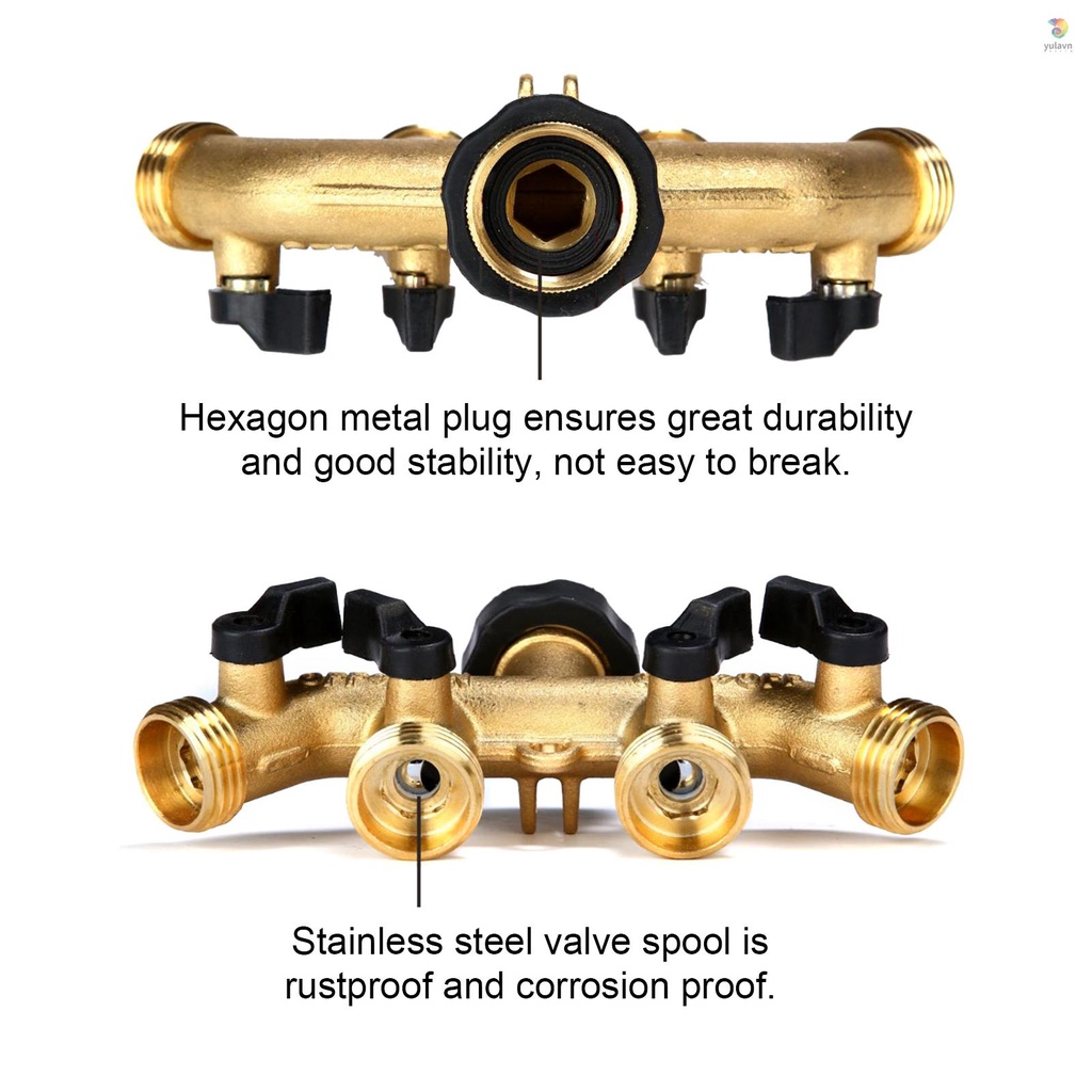 Đầu Nối Ống Nước 4 Chiều 3 / 4in Bằng Đồng Với 4 Van Cho Hệ Thống Tưới Vườn / Nông Nghiệp / Rửa Xe