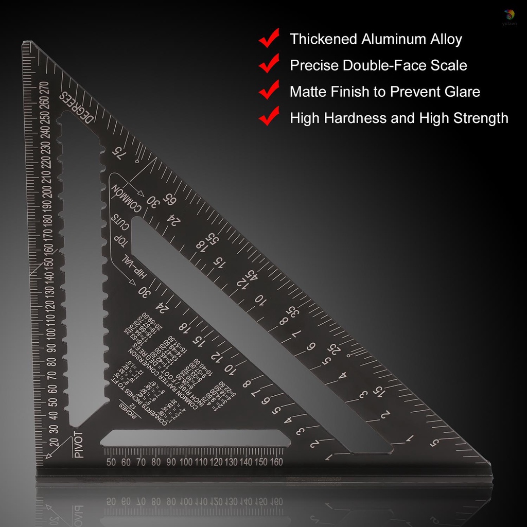 Thước Đo Góc Tam Giác / Vuông 12 Inch Bằng Hợp Kim Nhôm Độ Chính Xác Cao Chuyên Dụng Cho Thợ Mộc