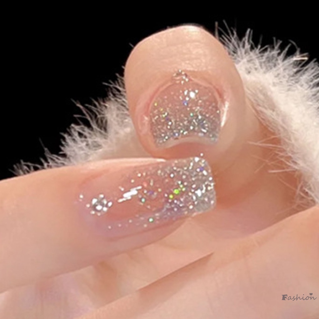 Móng Tay Giả Màu Hồng Nude Lấp Lánh Có Thể Tái Sử Dụng