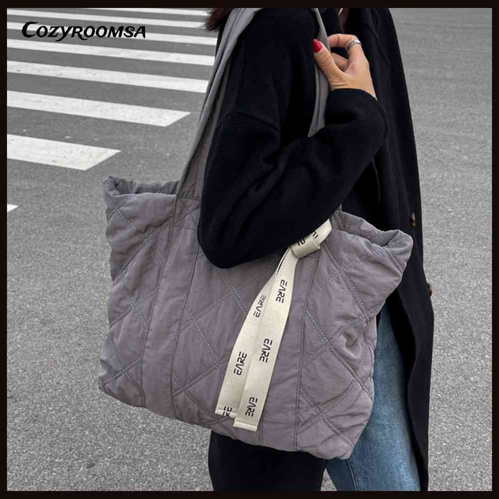 Túi Tote Đeo Vai Cỡ Lớn Chất Liệu Nylon Họa Tiết Sọc Caro Phong Cách Cổ Điển Thời Trang Cho Nữ