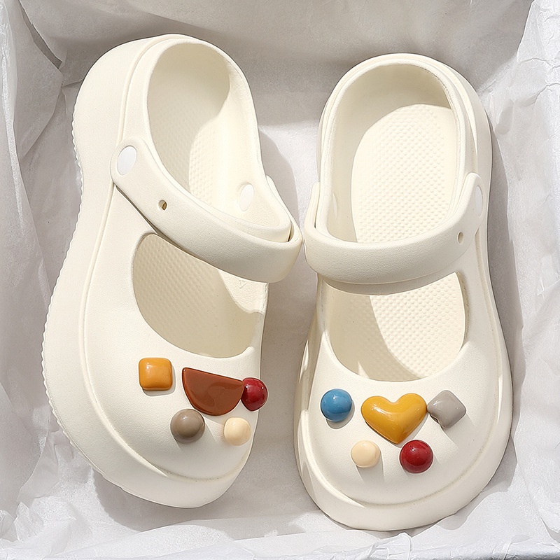 Dép Bít Mũi Đế Dày Đục Lỗ Họa Tiết Hoạt Hình Dễ Thương Thời Trang Mùa Hè Cho Nữ