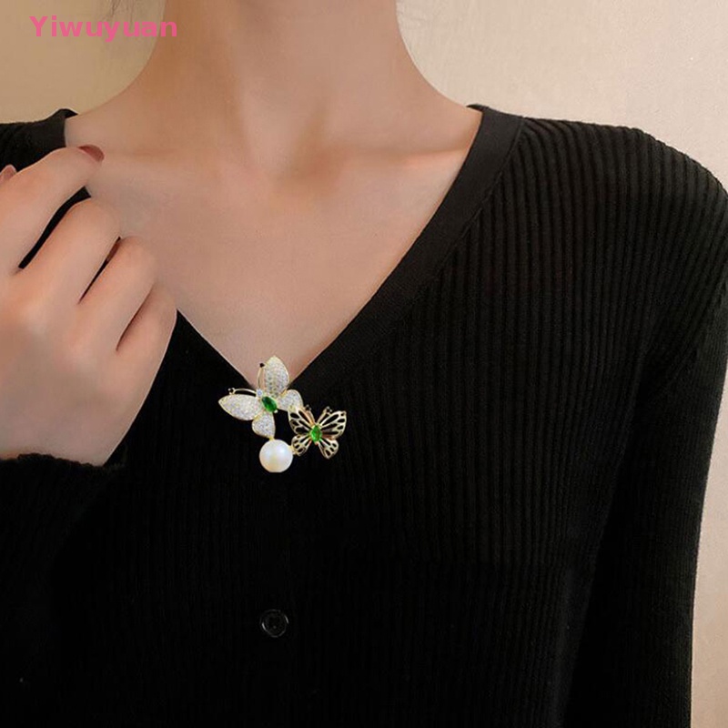 < Yiwuyuan > Ghim Cài Áo Hình Bướm Đính Đá Ngọc Trai Thanh Lịch Cho Nữ Jewellry