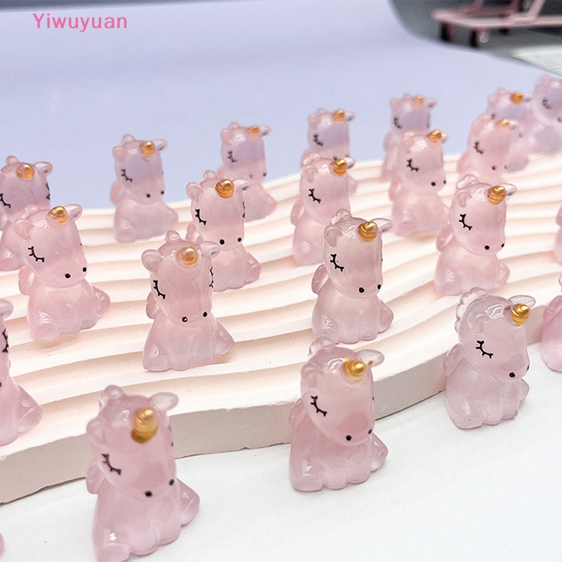 Bộ 5 Phụ Kiện Trang Trí Nghệ Thuật Hình Kỳ Lân DIY Bằng Nhựa Resin Màu Dạ Quang Mới