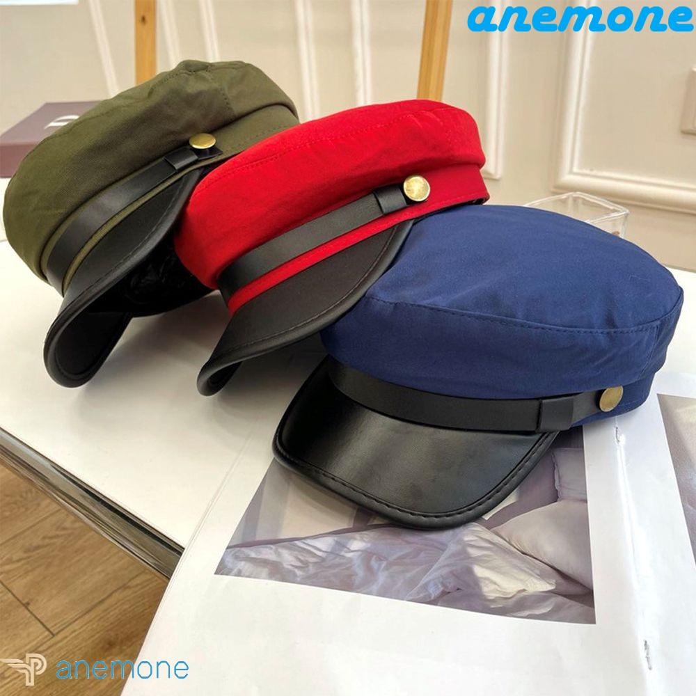 Mũ Beret Da PU Phẳng Đính Nút Kim Loại Phong Cách Anh Quốc Cổ Điển Dành Cho Nam Nữ