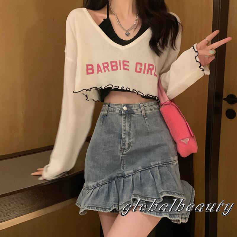 Bộ Áo Croptop Không Tay + Áo Thun Dài Tay Cắt Hở Lưng Gợi Cảm Cho Nữ