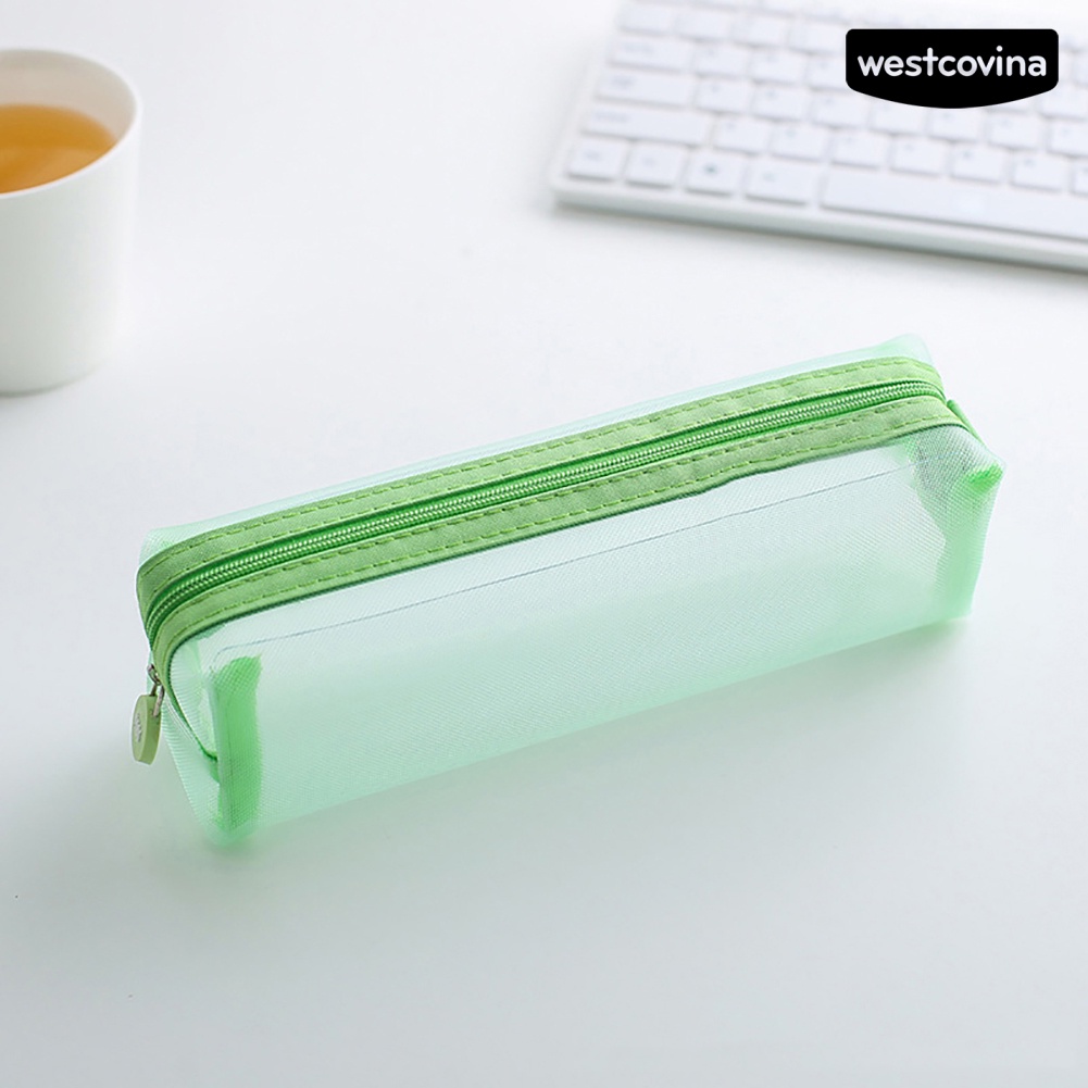 [COD]♪Túi Lưới Đựng Bút Trong Suốt Màu Trơn Có Khóa Kéo Tiện Dụng Cho Học Sinh