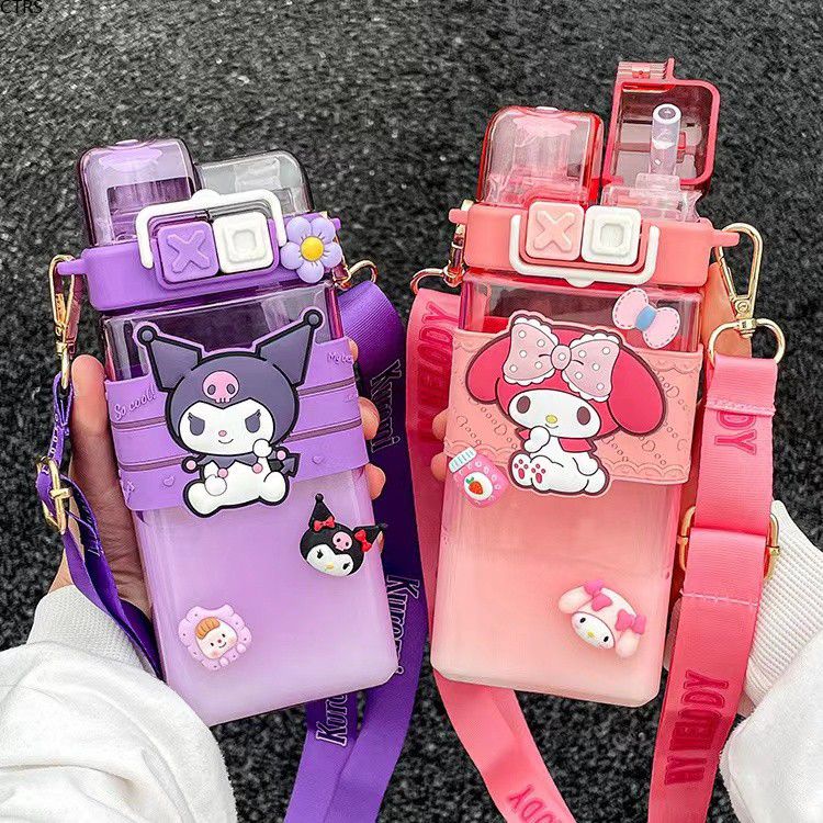 Cốc Uống Nước Đôi Punk Sanrio 520Ml Cốc Nhựa Cốc Nhựa Bật Lên Sáng Tạo Mới Kèm Ấm Đun Nước Học Sinh Chai Nước Trẻ Em Hình Vuông