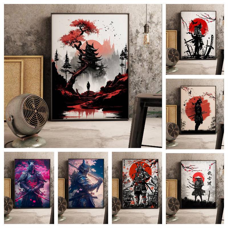 Tranh Vải Bạt Treo Tường In Hình Samurai Bushido Nhật Bản Trang Trí Nhà Cửa