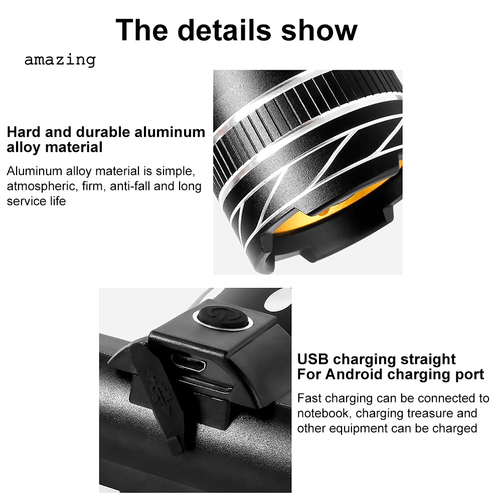 Đèn Pha LED Sạc USB Chống Thấm Nước An Toàn Dành Cho Xe Đạp