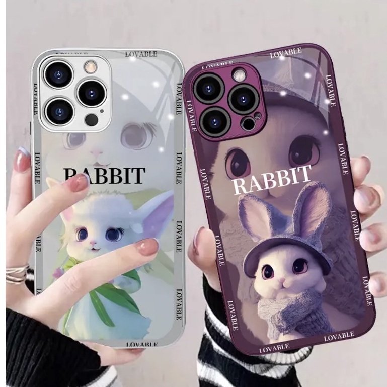 Ốp Điện Thoại Kính Cường Lực Hình Thỏ 3D áo xanh 7plus/8/8plus/x/xr/xs/11/12/13/14/pro/max/plus/promax K3