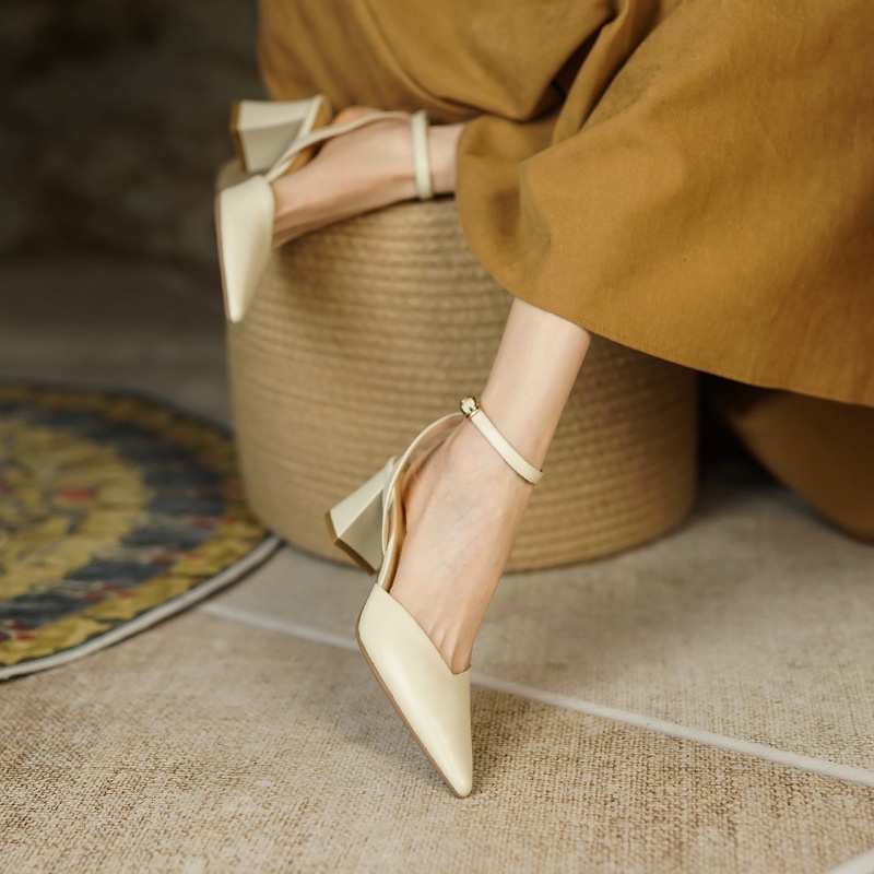 Shizhibao Xăng đan Cao Gót Hở Một Bên Có Khóa Cài Sau Phong Cách Pháp Cho Nữ