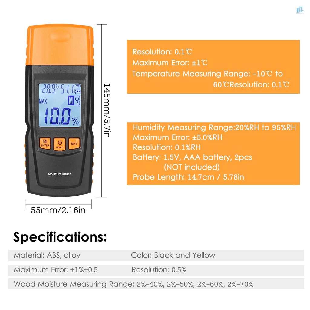 Máy Đo Độ Ẩm / Nhiệt Độ Nước / Gỗ 3 Trong 1 Kỹ Thuật Số