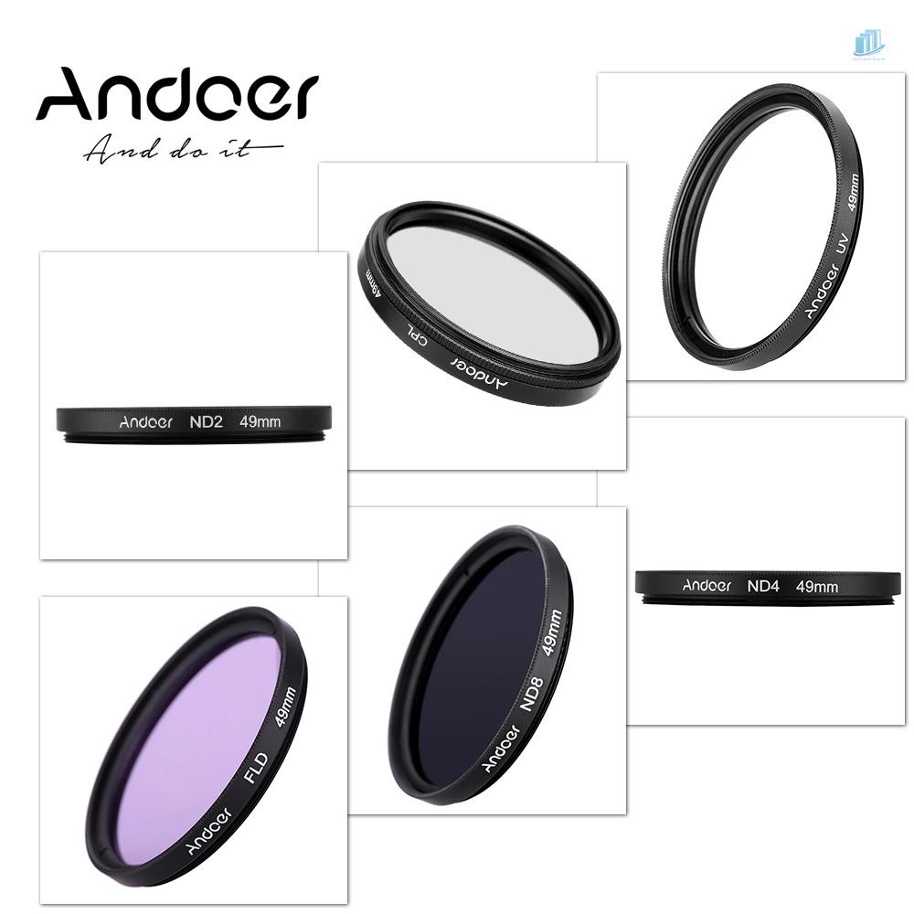 ANDOER Bộ Kính Lọc UV + CPL + FLD + ND (ND2 ND4 ND8) 49mm Cho Máy Ảnh Pentax DSLRs
