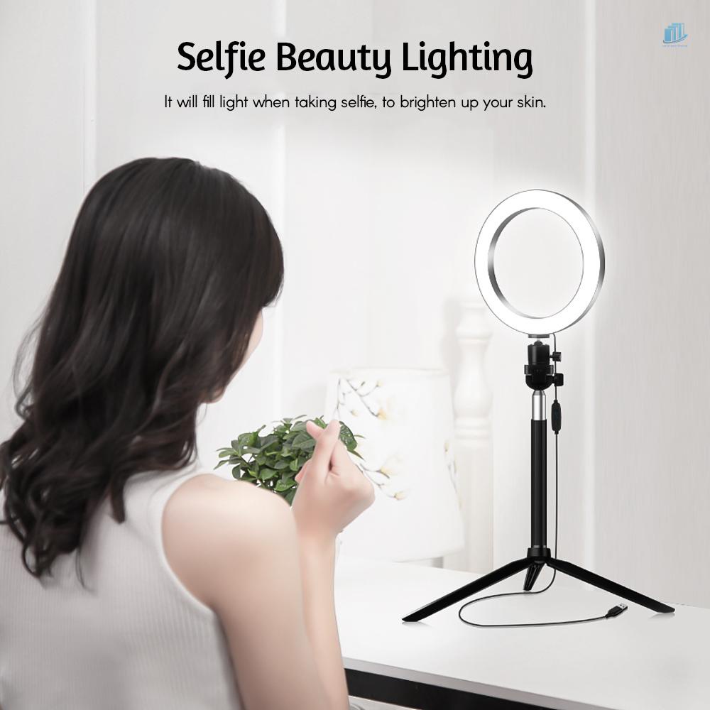 Bộ Vòng Đèn Led Thông Minh 14.5cm 3200K-5600K 5W Có Thể Điều Chỉnh Độ Sáng + Gậy Selfie Điện Thoại Để Bàn