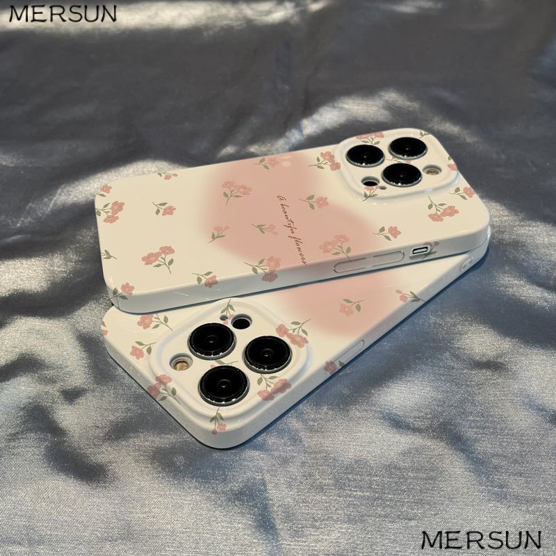 Ốp Điện Thoại Cứng Màu Hồng In Họa Tiết Hoa Nhỏ Xinh Cổ Điển Cho Iphone xr / 13 / 11iPhone12 14pluspromax / 78