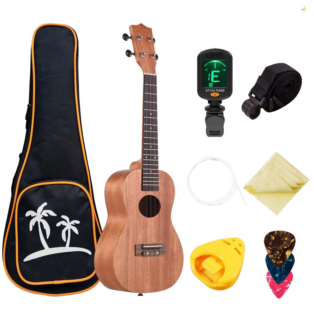 Đàn Ukulele Soprano Uke 23 Inch 4 Dây Bằng Gỗ Hồng Mộc Kèm Túi Đựng Và Khăn Lau
