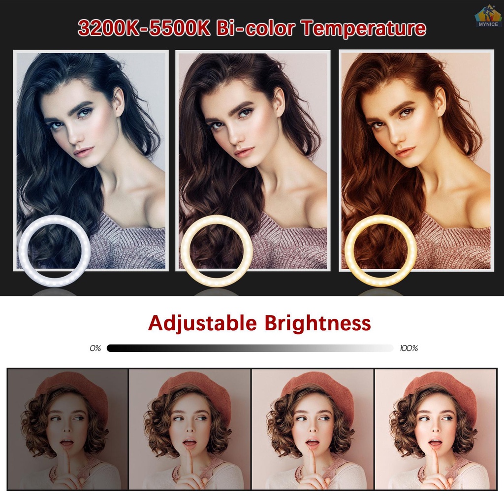 Đèn LED Hình Tròn 12 Inch 3200K-5500K Hai Mặt Có Thể Điều Chỉnh Pin Có Tay Cầm + Adapter Đầu Bi Linh Hoạt + Giá Đỡ Điện Thoại L