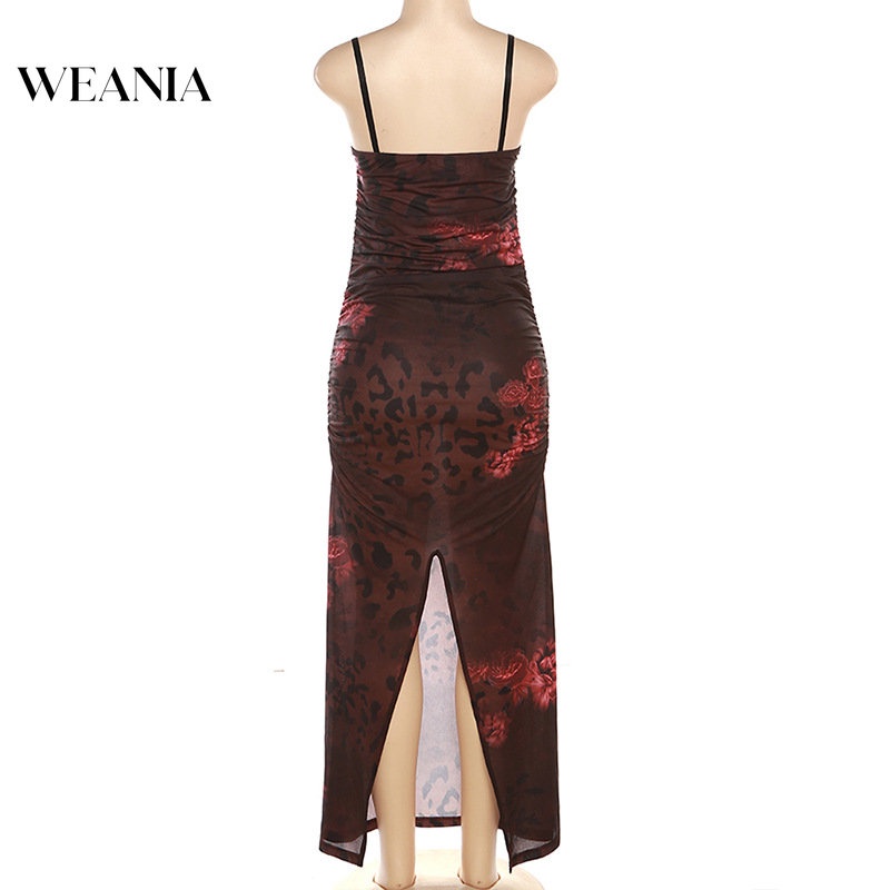 Đầm Dài Xẻ Tà In Họa Tiết Phong Cách Retro Cho Nữ