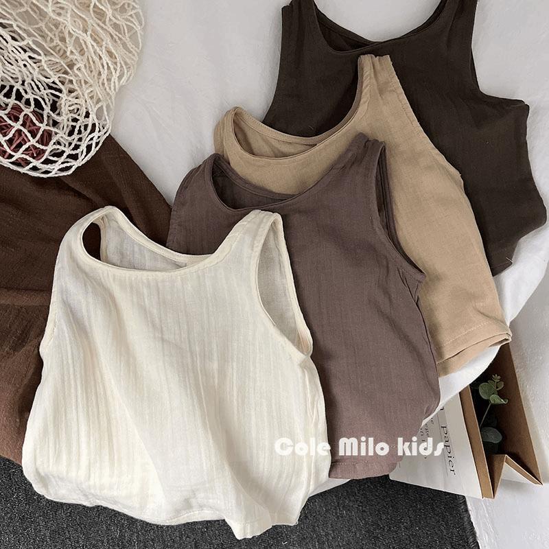 Áo Thun Cotton Lanh Không Tay Phong Cách Retro Hàn Quốc Cho Bé
