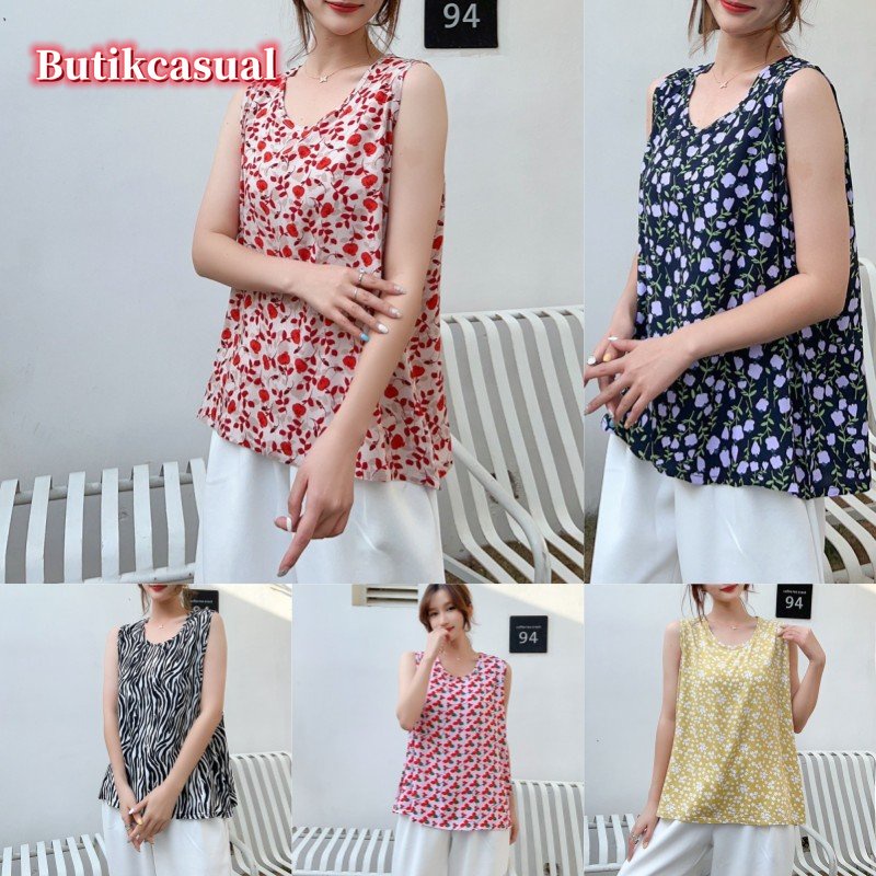 Áo Thun Sát Nách Cổ Tròn Dáng Rộng Vải cotton Lụa In Hoa plus size Thời Trang Mùa Hè 2023 Cho Bạn Gái