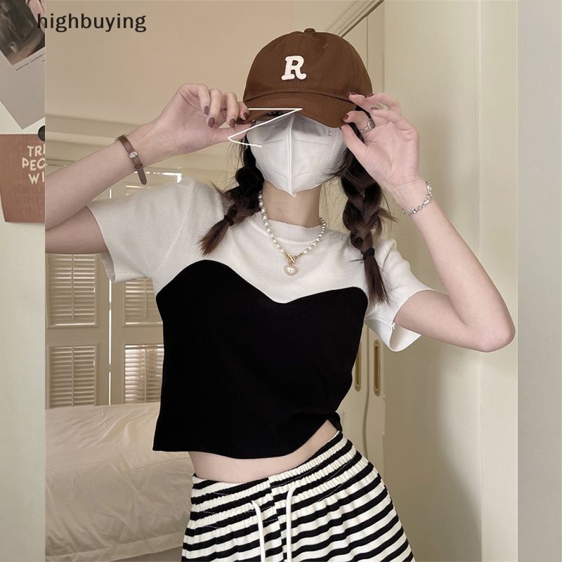 Áo Thun Ngắn Tay Giả Hai Lớp Phong Cách Quyến Rũ Dành Cho Nữ