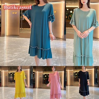 Đầm midi Cotton Modal Dáng Rộng Tay Ngắn Cổ Tròn Đơn Giản Thời Trang Mùa Hè 2023