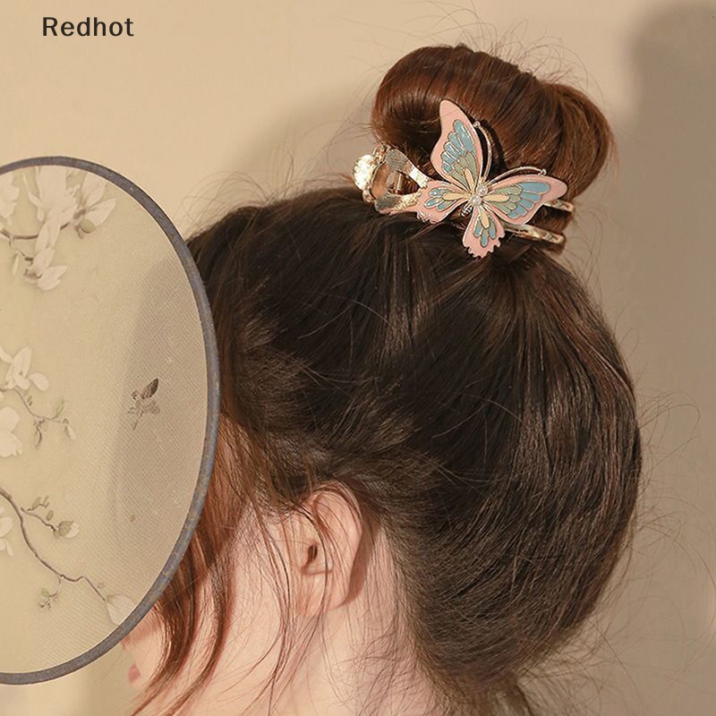 &lt; Redhot &gt; Kẹp Tóc Đuôi Ngựa Họa Tiết Bướm Sơn Trung Quốc Cổ Điển Cao Cấp Cho Nữ