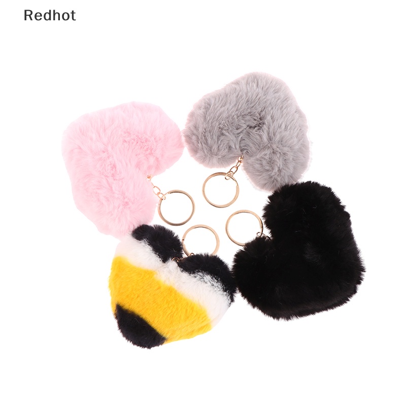 &lt; Redhot &gt; Móc Chìa Khóa Hình Trái Tim Phối Banh Lông Nhiều Màu Trang Trí Túi Xách Nữ