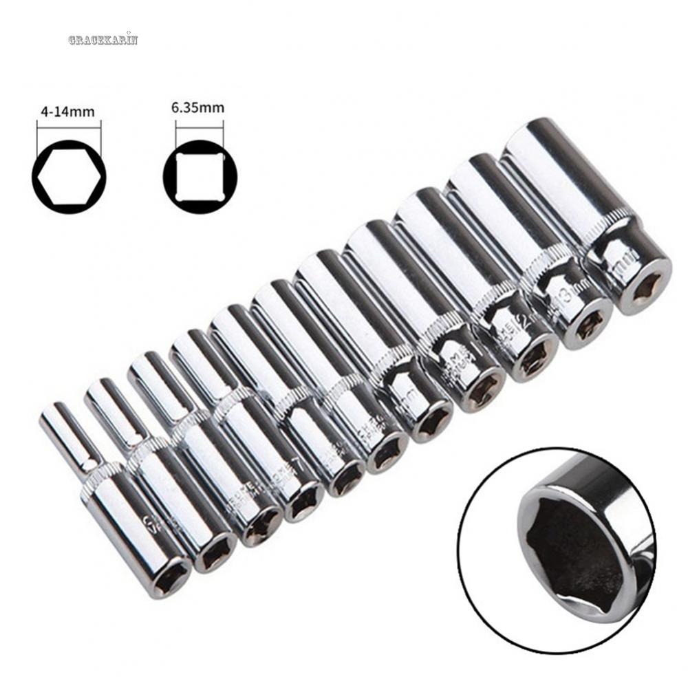 【GRCEKRIN】1PCS 4-14mm Deep Socket-Adapter 1/4inch Hex-Socket Wrench-Heads-Ratchet-Tool