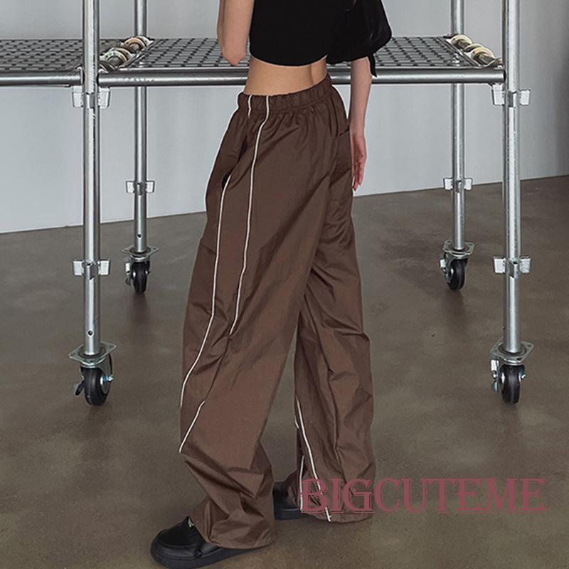 [] - Quần Baggy Dáng Rộng Eo Cao Co Giãn Phối Màu Tương Phản Cổ Điển Cho Nữ