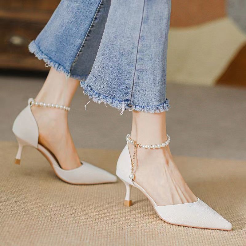 Giày Cao Gót Đế Phẳng Đính Ngọc Trai Nhân Tạo Phong Cách Thời Trang Pháp Hàng Mới Dành Cho Bạn Nữ