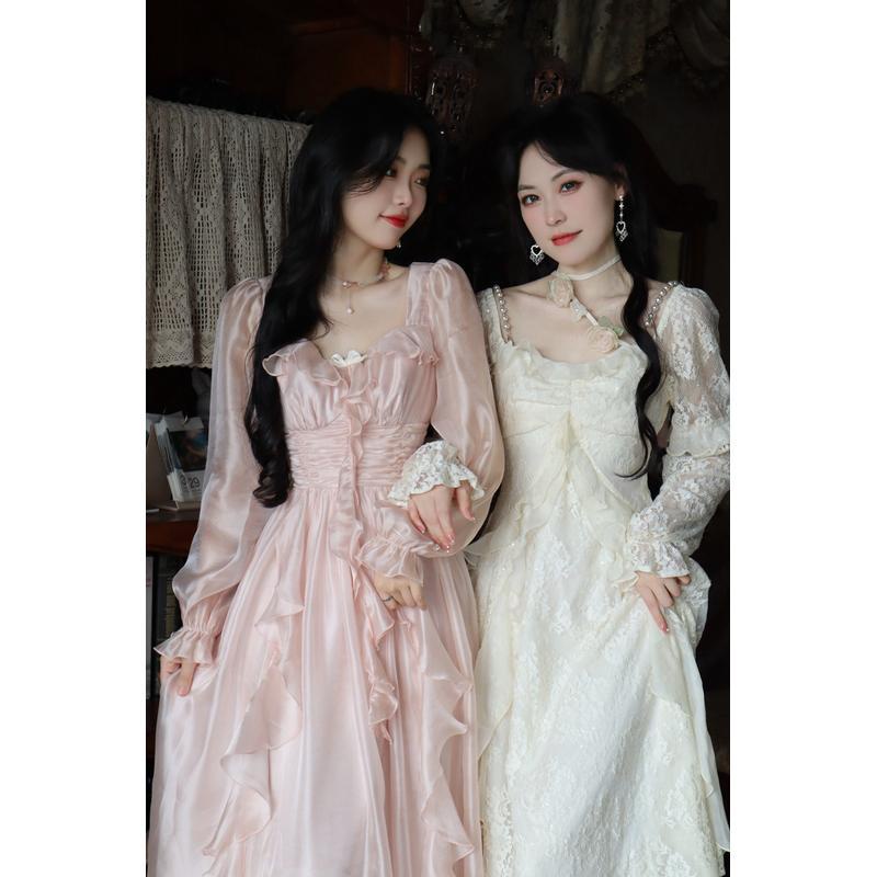 Đầm Dài Tay Eo Cao Ôm Dáng Phong Cách Pháp Ngọt Ngào Thời Trang Mới Cho Nữ