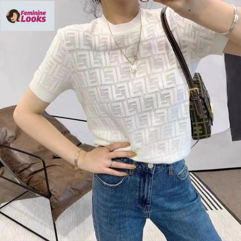 Áo Thun Sweater Tay Ngắn Dáng Rộng Vải Lụa Lạnh In Chữ Dễ Thương