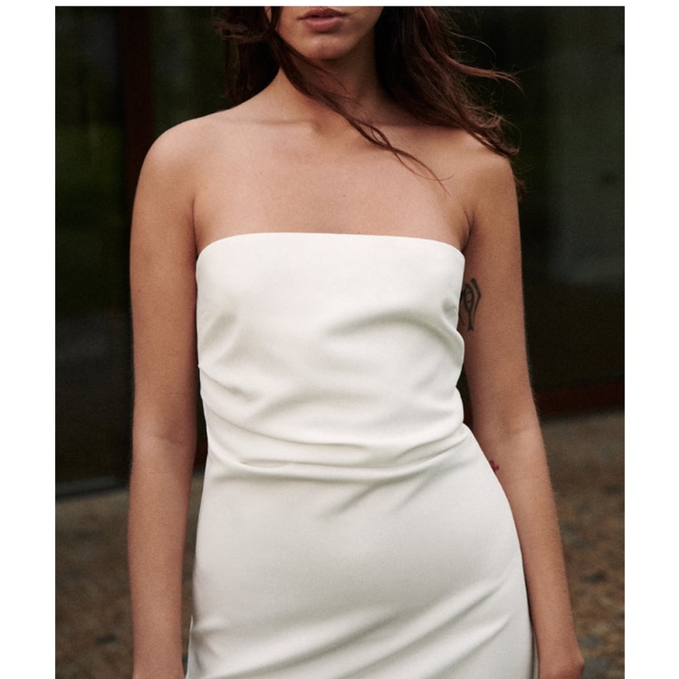 ZARA Đầm Ống Ngắn Xếp Ly Ôm Dáng Màu Trơn Thời Trang Mùa Hè 23 Zara3180332