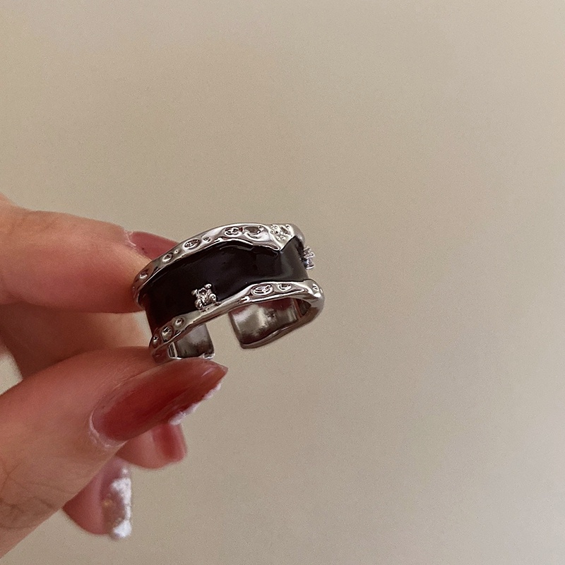 Nhẫn Hở Màu Đen Phong Cách retro Hàn Quốc Cá Tính