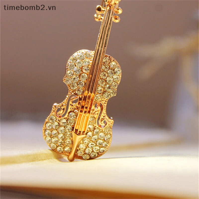Ghim Cài Áo Mạ Vàng / Bạc Hình Đàn Violin Đính Đá Pha Lê Thời Trang