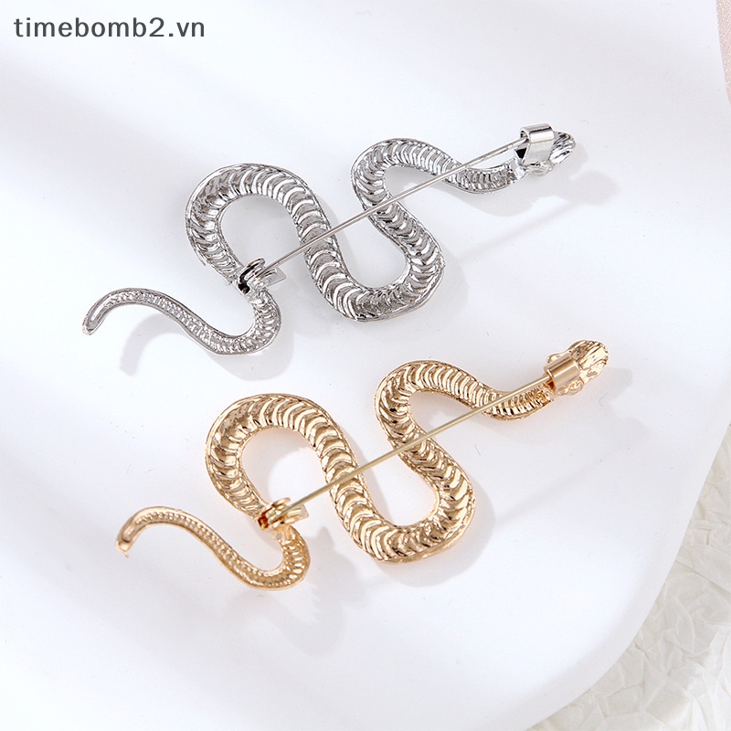 Ghim Cài Áo Hình Rắn Bằng Kim Loại Màu Vàng Phong Cách Vintage Thời Trang