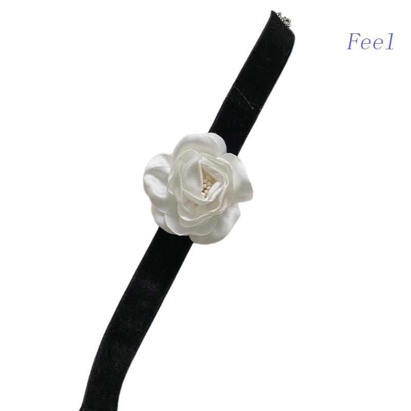 Vòng Cổ Choker Dây Nhung Mặt Hoa Trà Phong Cách Gothic