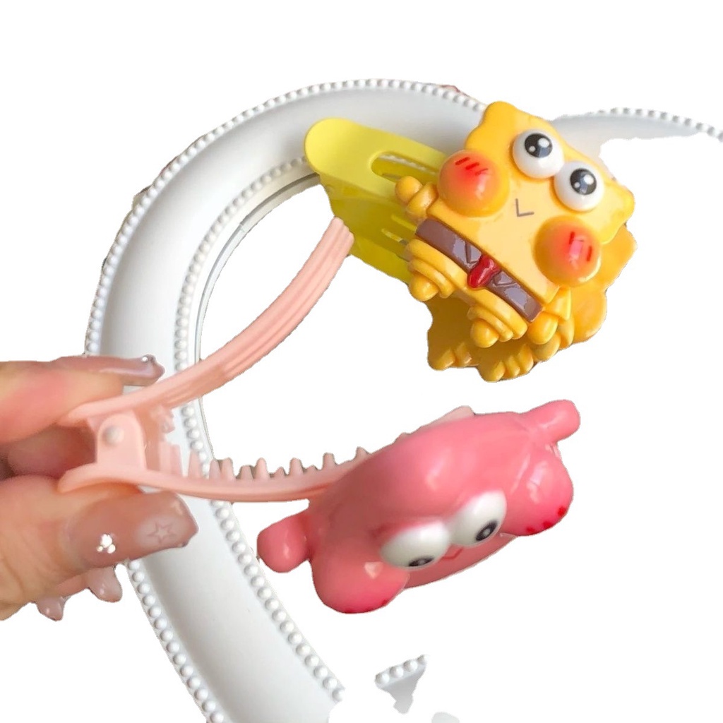 Kẹp Tóc Hình Vuông Cỡ Lớn Họa Tiết Hoạt Hình SpongeBob Dễ Thương Cho Bạn Gái