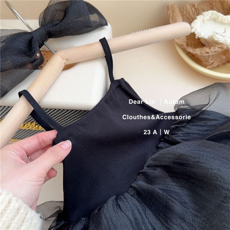 Hàng Có Sẵn Đầm Hai Dây Màu Đen Thời Trang Mùa Hè Phong Cách Hàn Quốc Ngọt Ngào Dành Cho Bé Gái