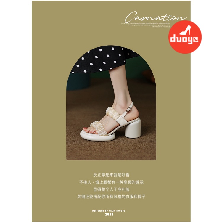 Duoya Tóc Thẳng ~ [Hàng Có Sẵn] Giày Sandal Cao Gót Đế Dày Hở Ngón Quai Dây Ruy Băng Phiên Bản Hàn Quốc Cho Nữ Miễn Phí Vận Chuyển