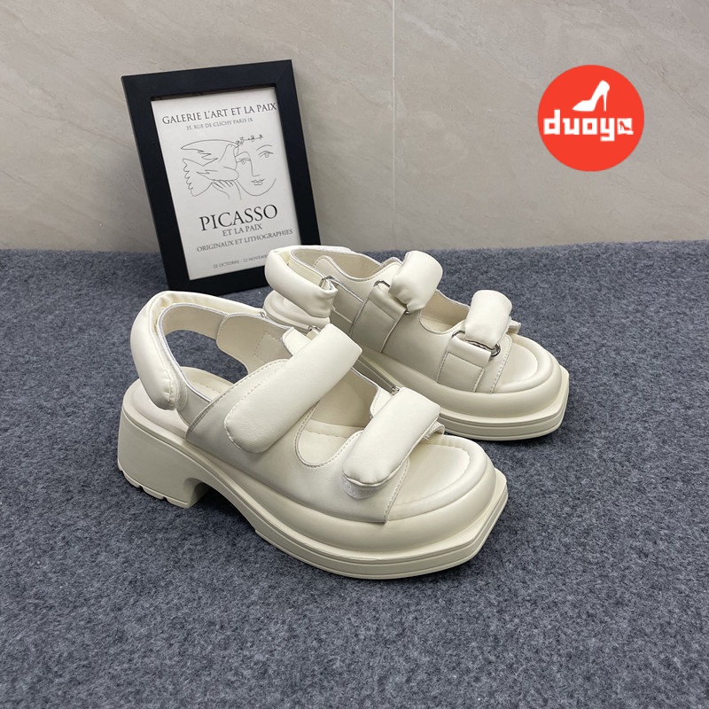 Duoya Tóc Thẳng ~ [Hàng Có Sẵn] Sandal Hở Ngón Đế Dày Màu Đen Tăng Chiều Cao Thời Trang Thường Ngày Cho Nữ Miễn Phí Vận Chuyển