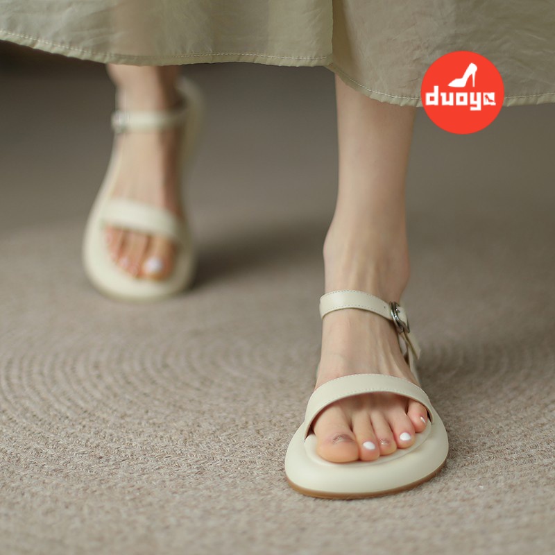 Duoya Tóc Thẳng ~ [Hàng Có Sẵn] Giày Sandal Đế Mềm Dày Nhẹ Nhàng Cỡ Nhỏ Có Dây Buộc Dành Cho Nữ Mùa Hè Miễn Phí Vận Chuyển