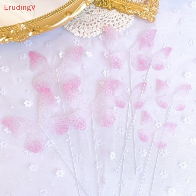 Bộ 10 Topper Trang Trí Bánh Kem Hình Bướm Bằng Vải Voan Màu Hồng