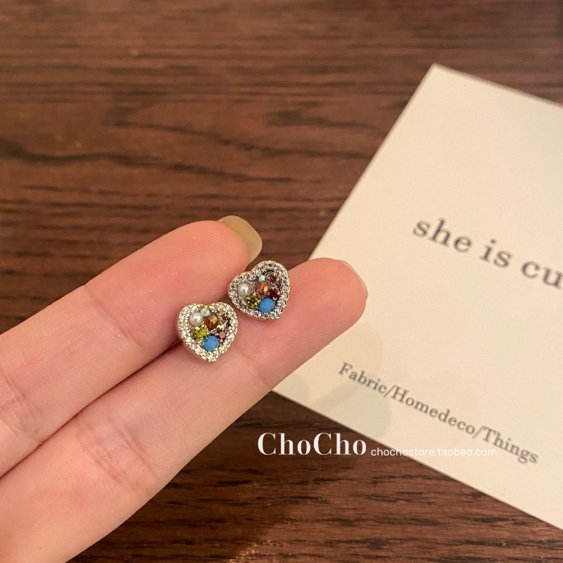 Bông Tai Thiết Kế Trái Tim Nhỏ Màu Sắc Tương Phản Phong Cách Hàn Quốc Tinh Tế Thời Trang