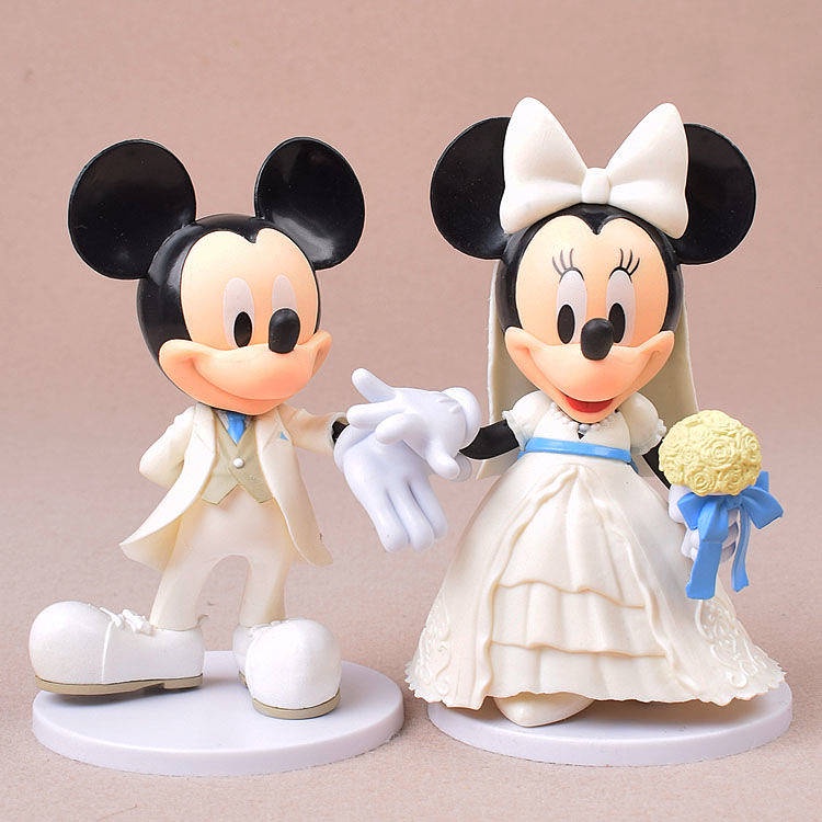 Disney Q Version Mickey Minnie Donald Duck White Wedding Dress Wedding Cake Ornaments Handmade Toy Model HPjm