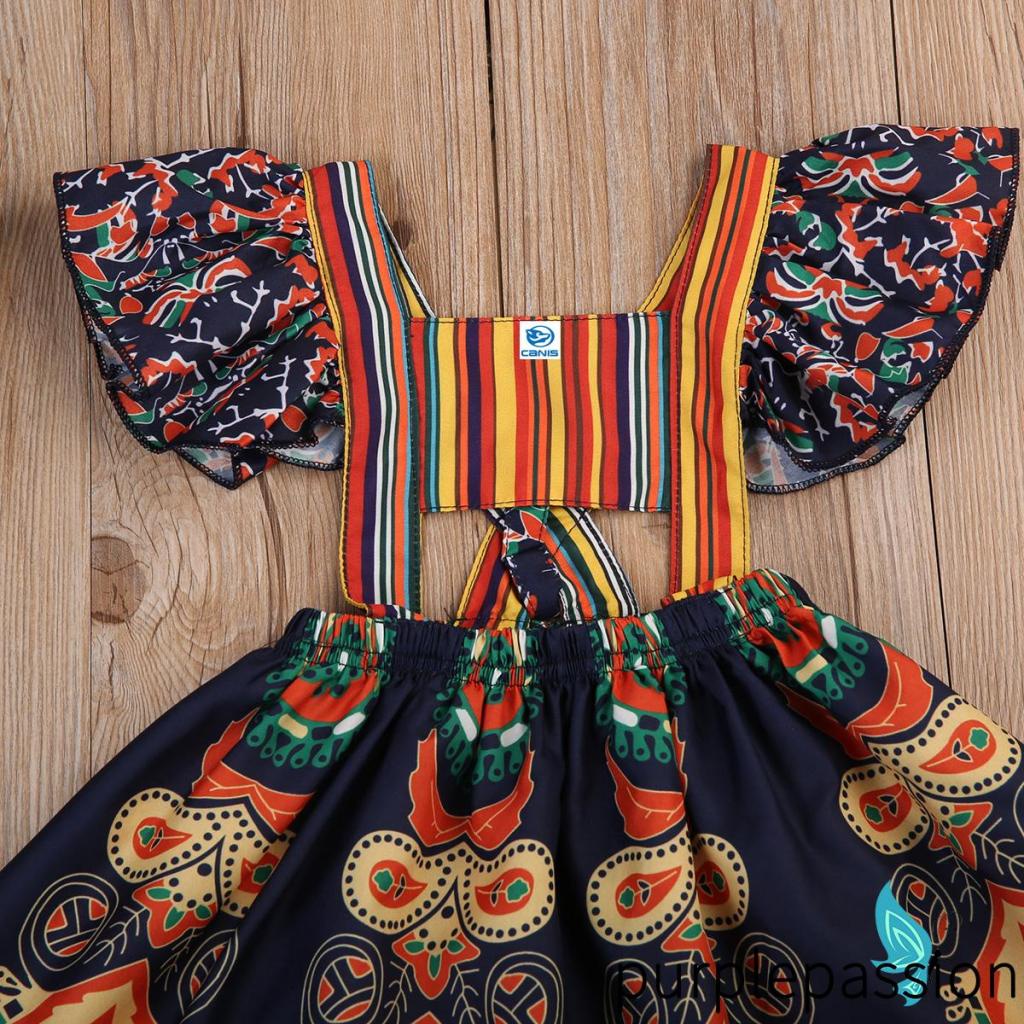 Đầm Công Chúa Dáng Chữ A Tay Bèo Họa Tiết Hoa Phong Cách Bohemian Thời Trang Mùa Hè Cho Bé Gái