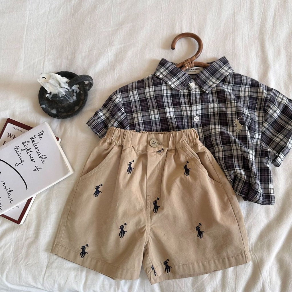 Hàng Mới Về Áo Sơ Mi Ngắn Tay Thêu Họa Tiết Caro Phong Cách Hàn Quốc Thời Trang Mùa Hè 2023 Cho Bé